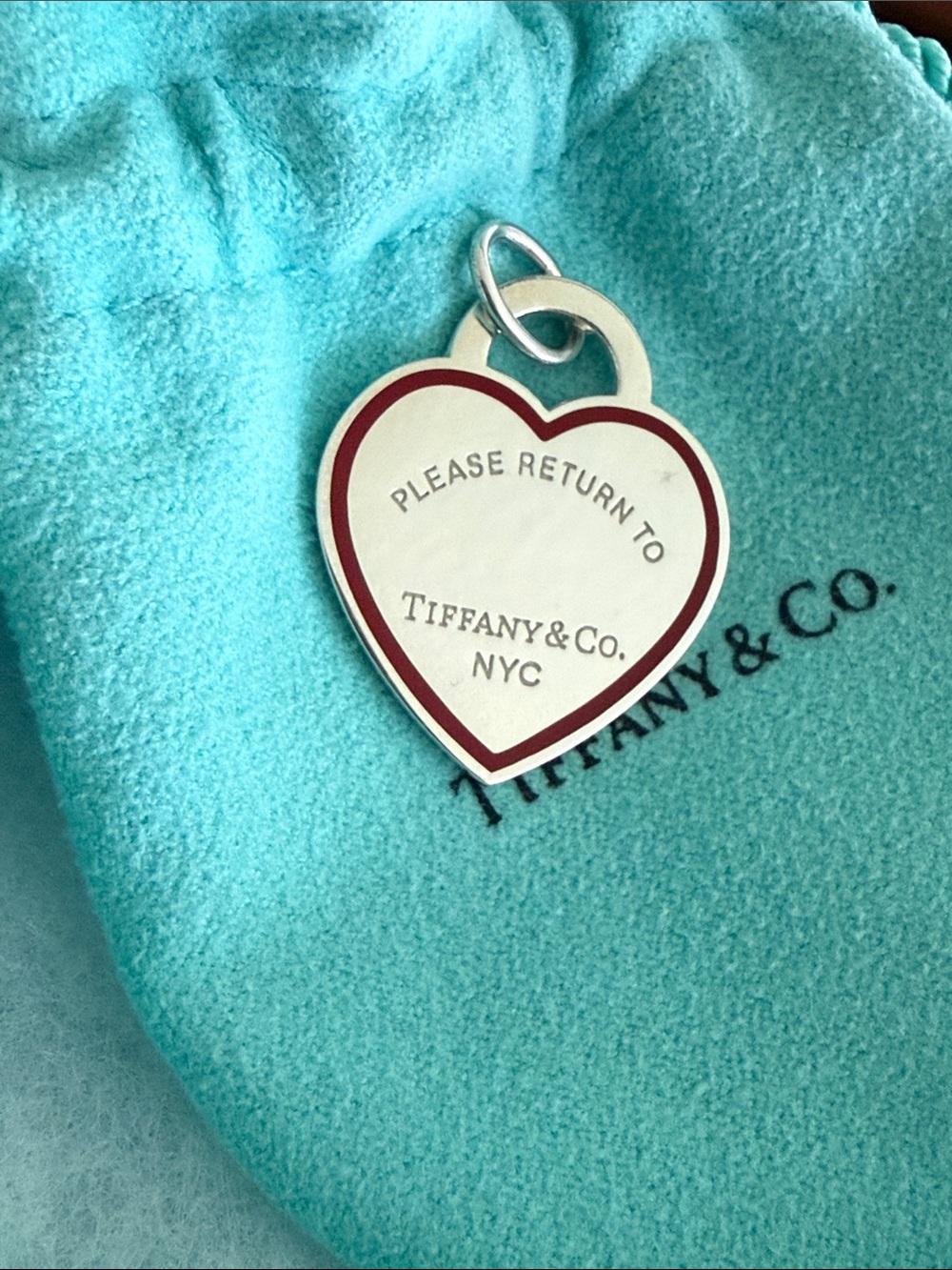 Tiffany & Co. Silver Heart Pendant with Red Accent